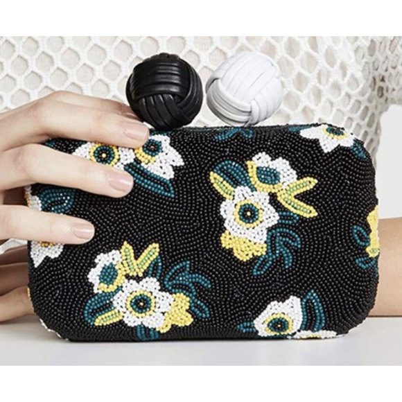 Sam Edelman Handbags - SAM EDELMAN Annabelle Floral Polka Dot Beaded Hardcase Clutch Crossbody Bag
